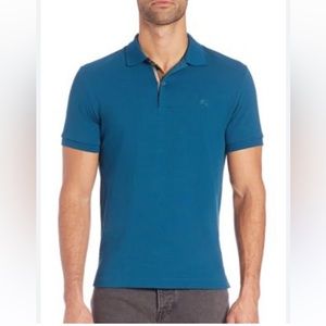 Burberry Monogram Motif Cotton Piqué Polo Shirt Nova Check Placket  Neck Blue S